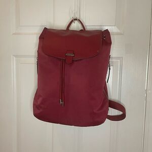 LIPAULT Red Wine NYLON Laptop large Backpack Bag faux leather flop top closure